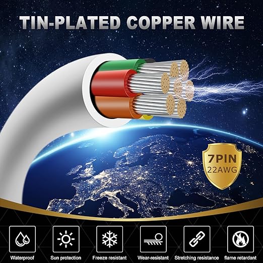 22 Gauge 7 Conductor Electrical Wire, 16.4FT White Stranded Low Voltage 22/7 - Image 2