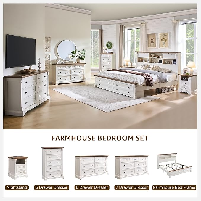 T4TREAM Farmhouse Nightstand Set of 2, Wood Side Table w/Roman Column, Bedside - Image 7
