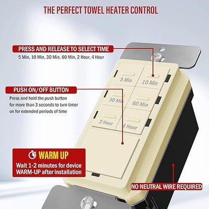 ENERLITES 4-Hour Countdown Timer Switch, 5-10-30-60 Min, 2-4 Hour, - Image 2