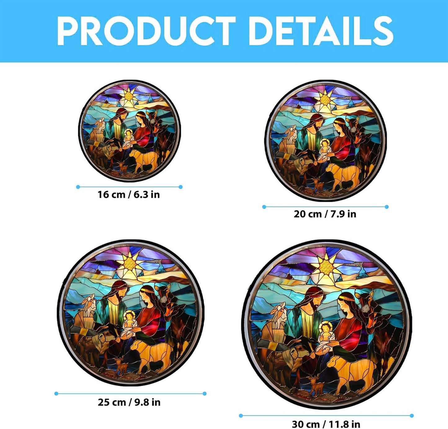 Nativity Suncatchers for Windows,6.3” Stained Glass Window Hangings,Hand-Painted Glass Panel Perfect for Home Décor