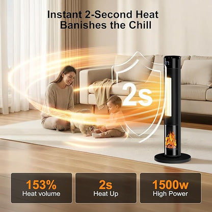 YEW Space Heater for Indoor Use, 80° Oscillating, 24H Timer, Thermostat & ECO - Image 3