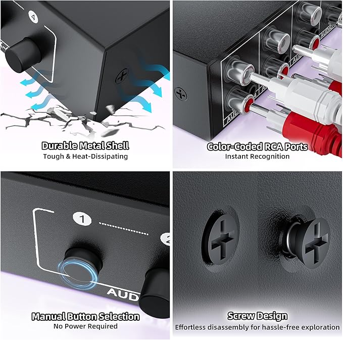 3.5mm Aux + RCA L/R Audio Switch Box 4 in 1 Out Bidirectional, BolAAzuL Stereo - Image 7