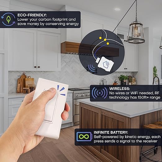 RunLessWire Single Pole Battery-Free DIY Wireless Light Switch Kit 150ft RF - Image 2