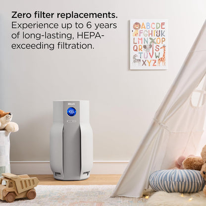 shark breatheclear max smart air purifier, hp362, dove on a desk or shelf