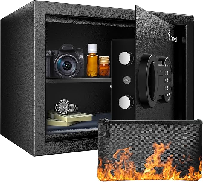 Bonsaii Safe Box with Fireproof Bag, Home Safe with Removable Shelf by bonsaii