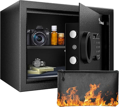 Bonsaii Safe Box with Fireproof Bag, Home Safe with Removable Shelf by bonsaii