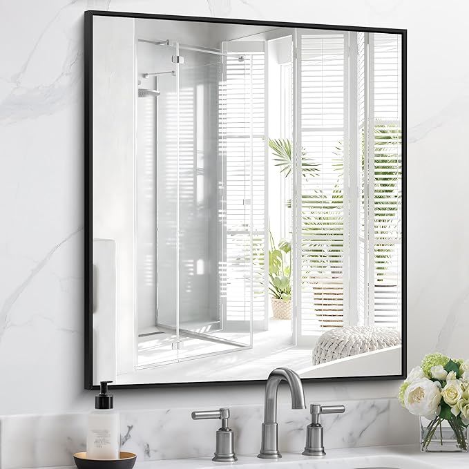 Black Bathroom Mirror for Wall, 30x36 Inch Rectangle - Image 2