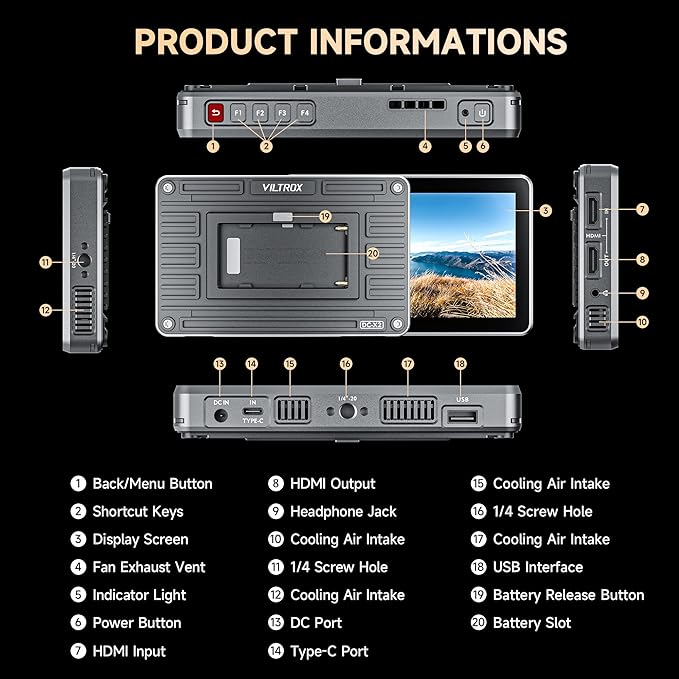VILTROX DC-X2 Touchscreen Camera Field Monitor, 2000 Nits 6 inch On Camera - Image 9