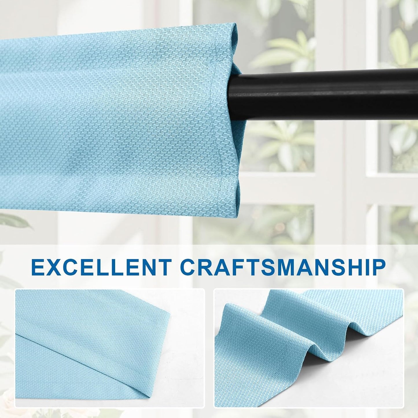 XWZO Sleeve Topper with Top Bottom Ruffle Sleeves Valances Home Décor Window Treatment Bedroom Nursery Kitchen Window Curtain Header, 58" x 5",1 Piece, Textured-Sky Blue