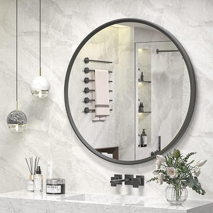 20 Inch Matte Black Round Mirror, Round Bathroom Vanity Mirror wilth Metal Frame - Image 7