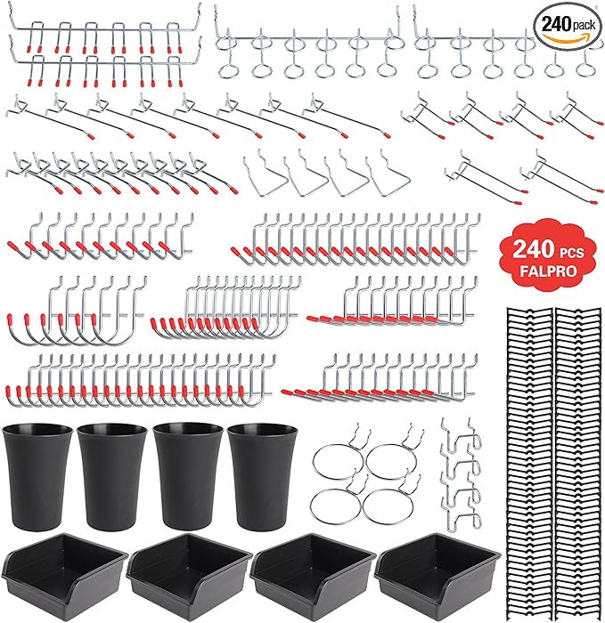 240PCS Pegboard Hooks Assortment, Pegboard Organizer Kit by FALPRO