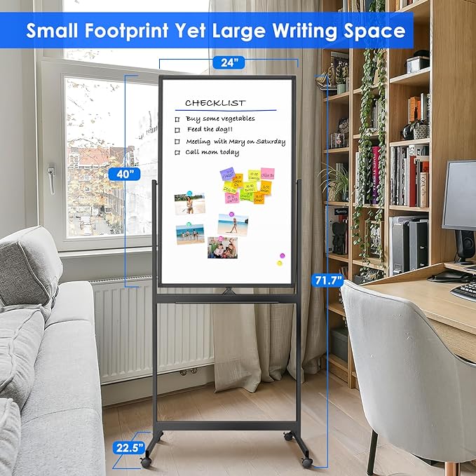 maxtek Magnetic Mobile White Board, 40 x 24 Double Sided Dry Erase Board - Image 2