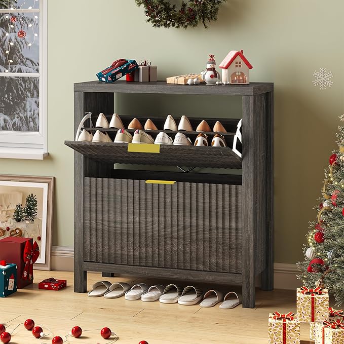 Shoe Cabinet Storage for Entryway, Fluted Shoe Cabinet - Image 9