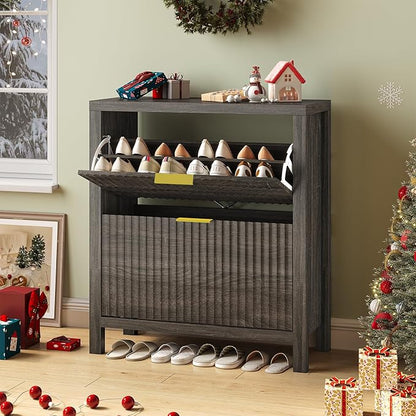 Shoe Cabinet Storage for Entryway, Fluted Shoe Cabinet - Image 9