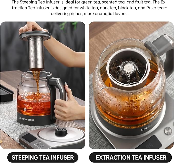 Titanium & Glass Electric Tea Kettle & Tea Maker, Pro Steam Extraction - Image 8