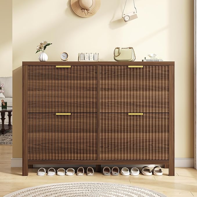 Shoe Cabinet Storage for Entryway, Fluted Shoe Cabinet - Image 3