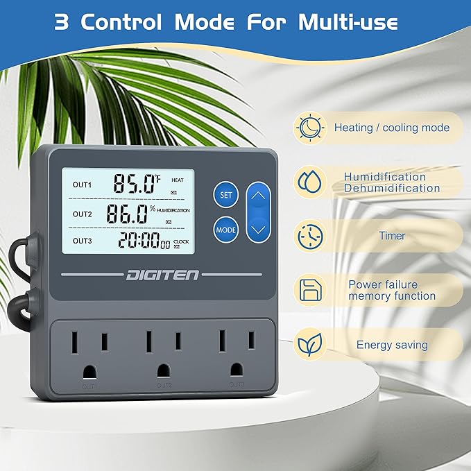 Digital Temperature Humidity Controller Pre-Wired Outlets - Image 2