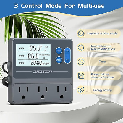 Digital Temperature Humidity Controller Pre-Wired Outlets - Image 2