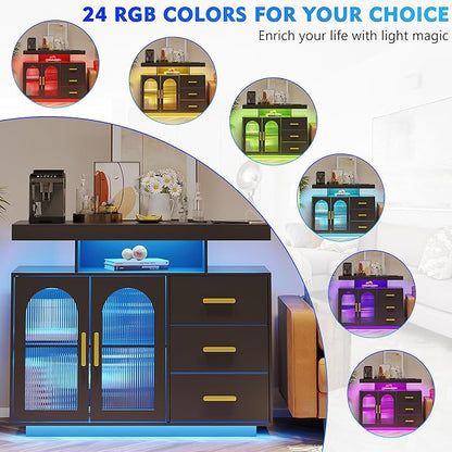 40" LED Buffet Cabinet with Charging Station, Auto Sensor Kitchen Storage - Image 4