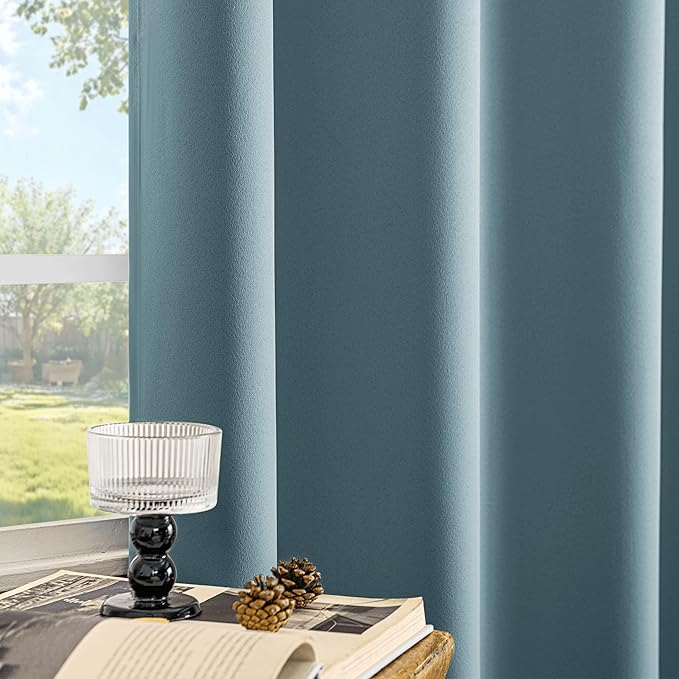 Beauoop Dusty Blue 100% Blackout Curtains 63 Inch Long 2 Panels - Image 4