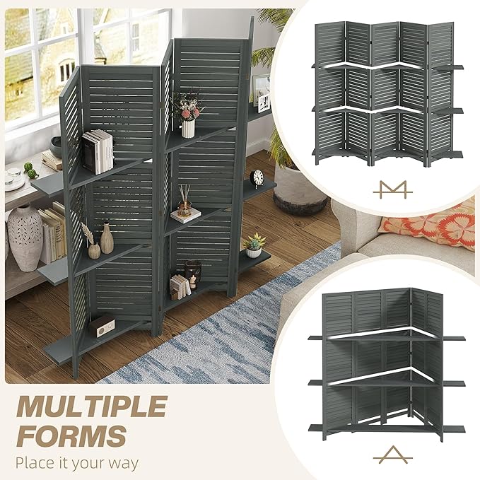 HOMCOM Room Divider, 5 Panel 67" Tall Wood Privacy Screen - Image 6