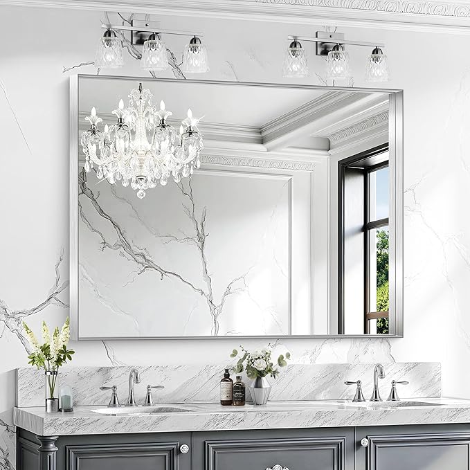 CIRCUMI Silver Bathroom Mirror, Brushed Finish, Tempered Glass, Large Mirror by CIRCUMIMirror