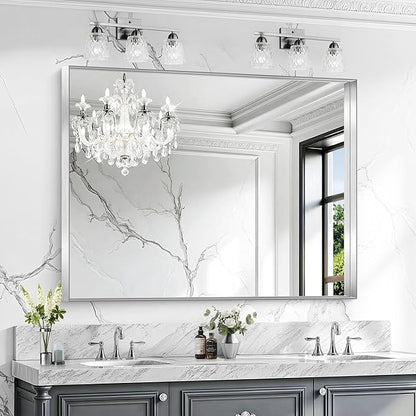 CIRCUMI Silver Bathroom Mirror, Brushed Finish, Tempered Glass, Large Mirror by CIRCUMIMirror