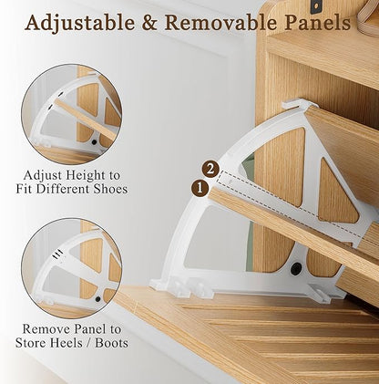wanan 31.5" Shoe Cabinet with 2 Flip Slatted Drawers, Adjustable & Removable - Image 3