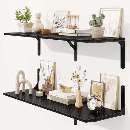 36 Inch Black Floating Shelves Wall Mounted, 12 Inch Deep Wall Shelves by FunMemories