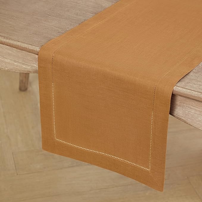 Solino Home Linen Brown Sugar Table Runner 72 Inches Long - 100% Pure Linen H...