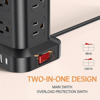 PD 20W USB C Surge Protector, Mini Power Strip Tower Travel 12 AC 4 USB Power - Image 6