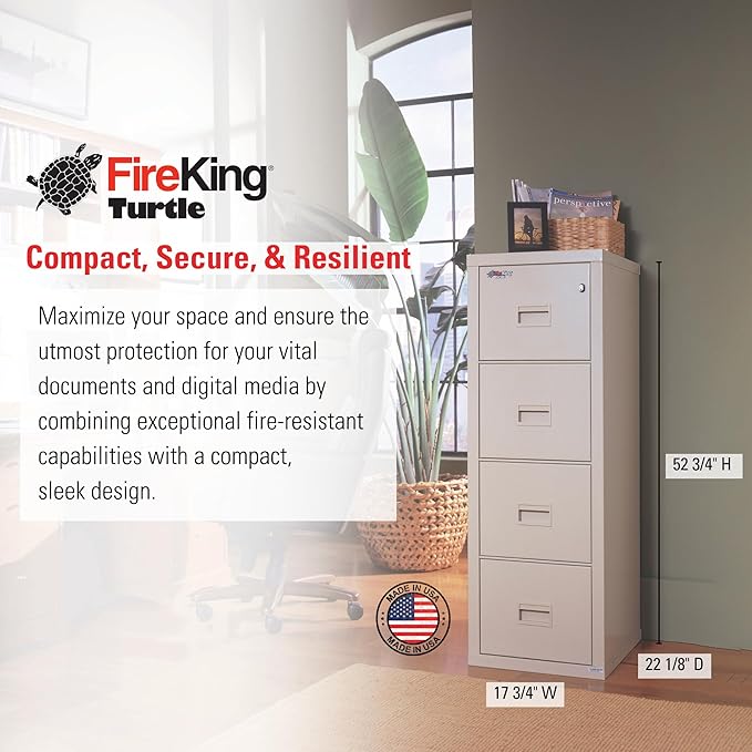 FireKing Turtle Vertical 4 Drawer Legal and Letter Fire Safe File Cabinet - Image 3