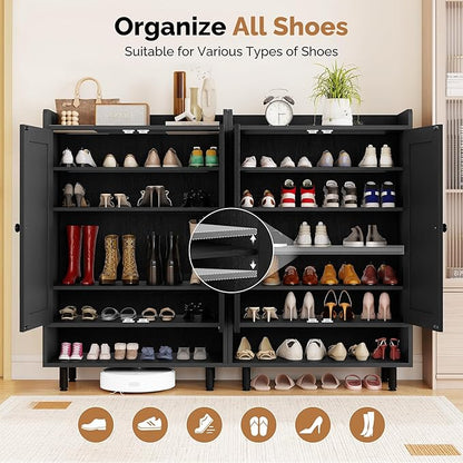 Farmhouse Shoe Cabinet with Doors, 6-Tier Wooden Shoe Organizer with Adjustable - Image 5