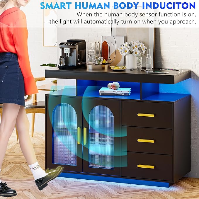 40" LED Buffet Cabinet with Charging Station, Auto Sensor Kitchen Storage - Image 6
