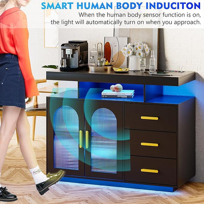 40" LED Buffet Cabinet with Charging Station, Auto Sensor Kitchen Storage - Image 6