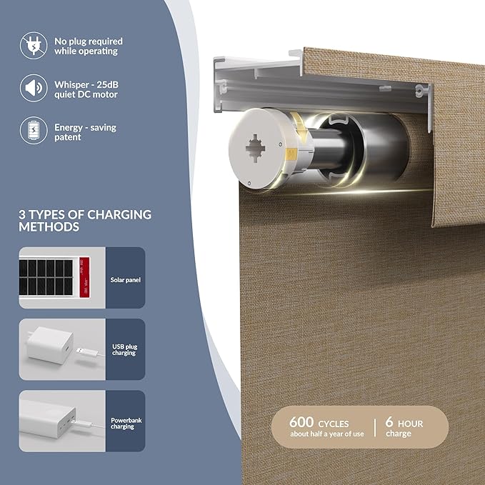 Boolegon Motorized Light Filtering Roller Blinds - Image 2