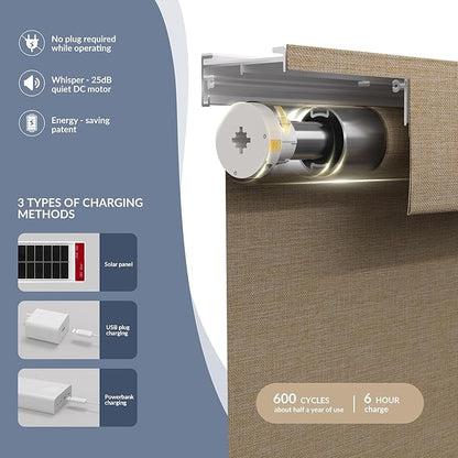 Boolegon Motorized Light Filtering Roller Blinds - Image 2