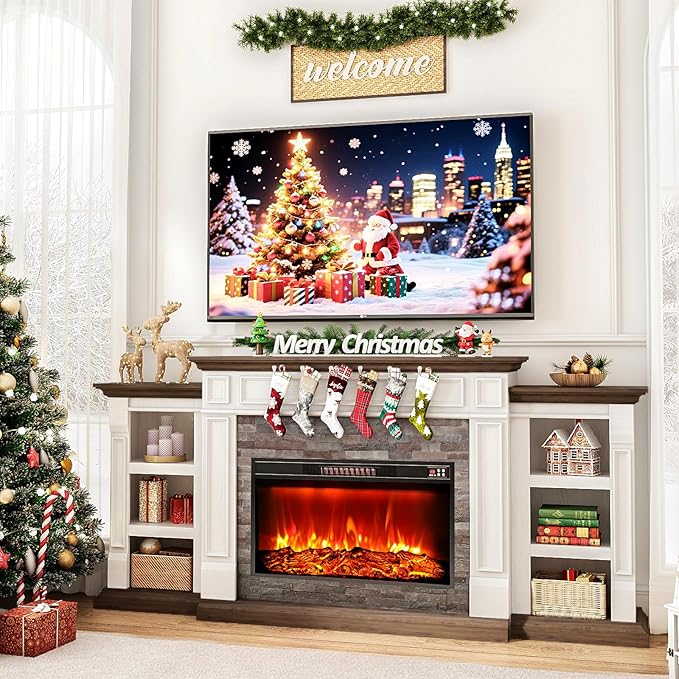 80" Electric Fireplace with Mantel, Fireplace TV Stand - Image 3