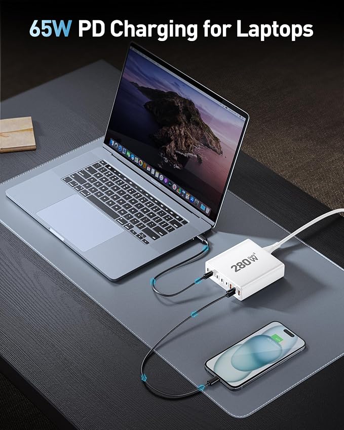 280W USB C Charger Block, 8-Port USB C Charging Station GaN III PD 65W Laptop - Image 4