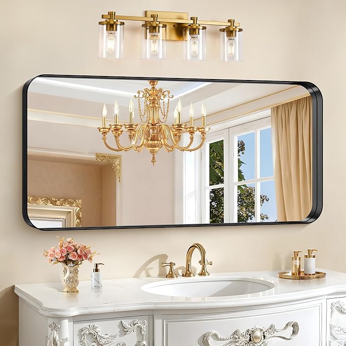 CIRCUMI Black Bathroom Mirror, Rounded Corner, Tempered Glass, Large Mirror by CIRCUMIMirror