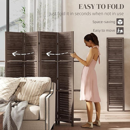 HOMCOM Room Divider, 4 Panel 67" Tall Wood Privacy Screen - Image 4