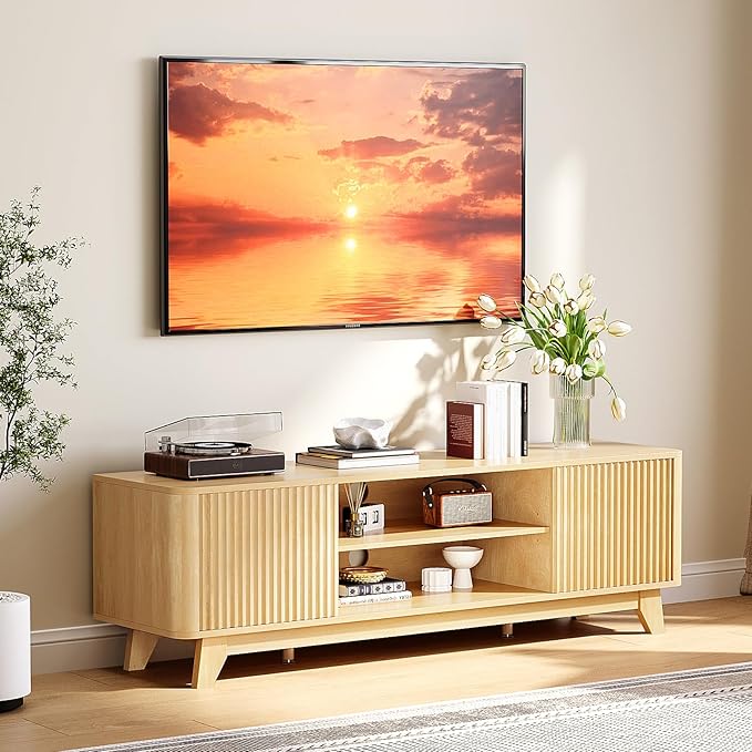VINGLI 58.6" TV Stand for 70 Inch TV, Mid Century Entertainment Center - Image 6