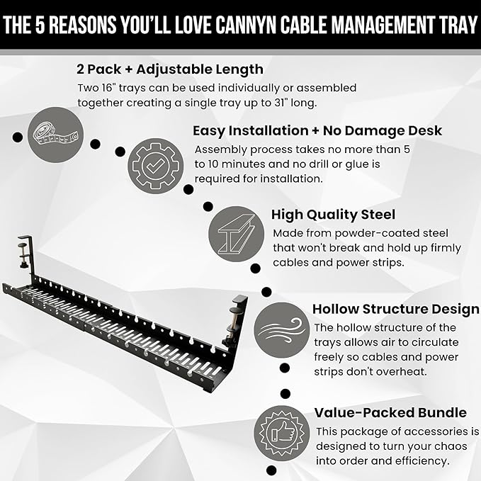 No Drill Under Desk Cable Management Tray - Image 2