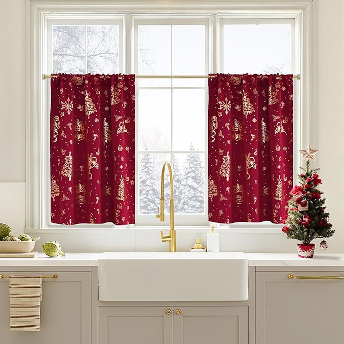 NICETOWN 2 Panels Christmas Cafe Curtains by NICETOWN