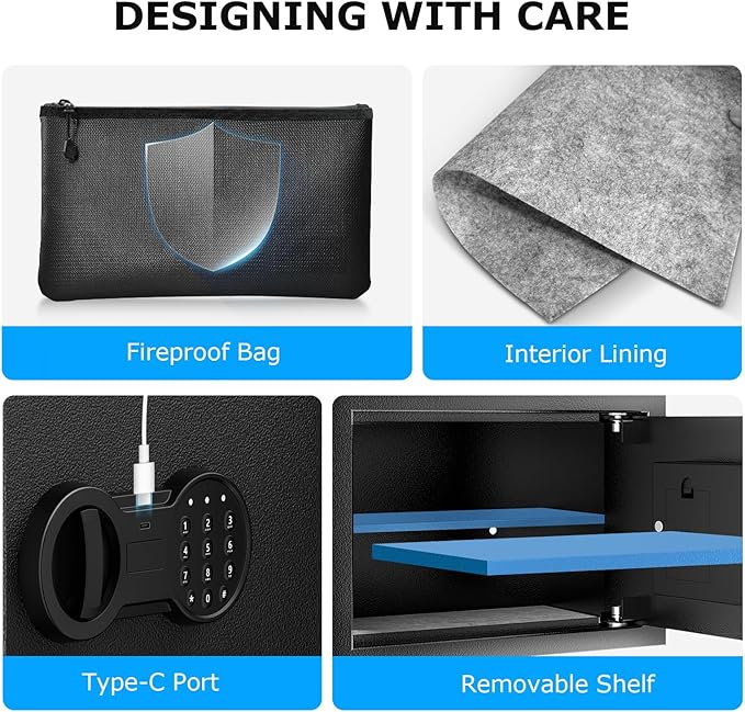 Bonsaii Safe Box with Fireproof Bag, Home Safe with Removable Shelf - Image 6