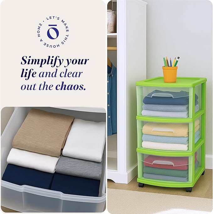 HOMZ 2-Pack Drawer Tower, 3-Tier Clear Plastic Storage Organizer Cart, Bold - Image 6