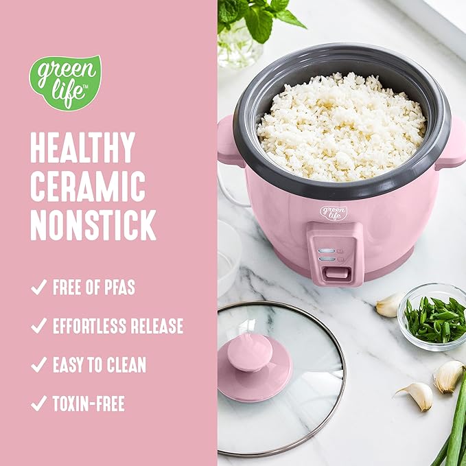 GreenLife Rice Cooker with Removable PFAS-Free Ceramic Nonstick Pot, 3-Cups - Image 2
