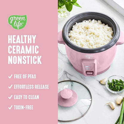 GreenLife Rice Cooker with Removable PFAS-Free Ceramic Nonstick Pot, 3-Cups - Image 2