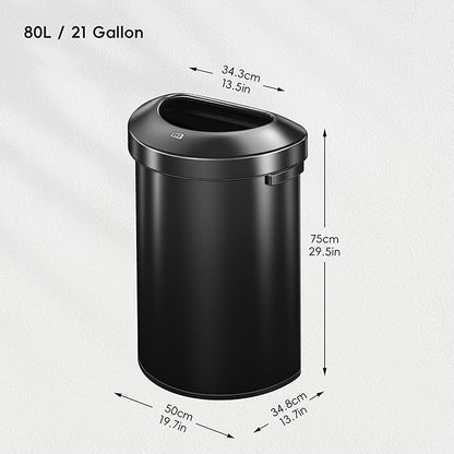 EKO Urban 21 Gallon Semi-Round Open Top Waste Bin, Stainless Steel Half Round - Image 4