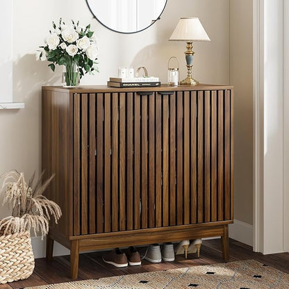 Shoe Storage Cabinet with Ventilated Slatted Doors, Wooden Shoe Organizer by KiasthomeBathroomAccessories